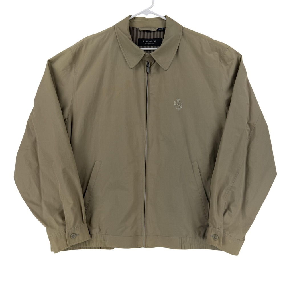 Claiborne Jacket Mens Medium Beige Stone Full Zip Lined Classic Windbreaker NWT
